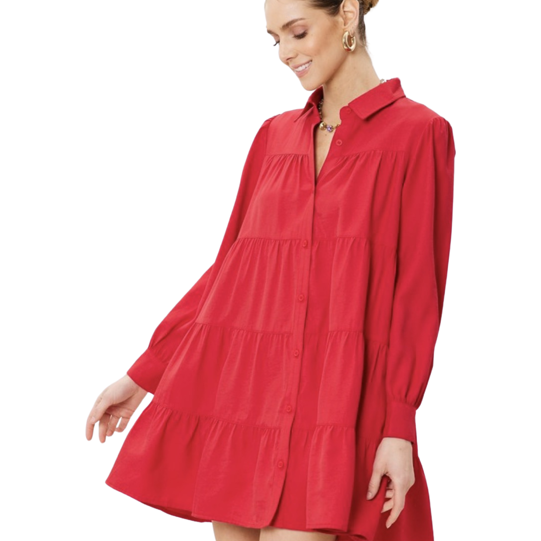 Apparel - Idem Ditto Button Down Tiered Shirt Mini Dress