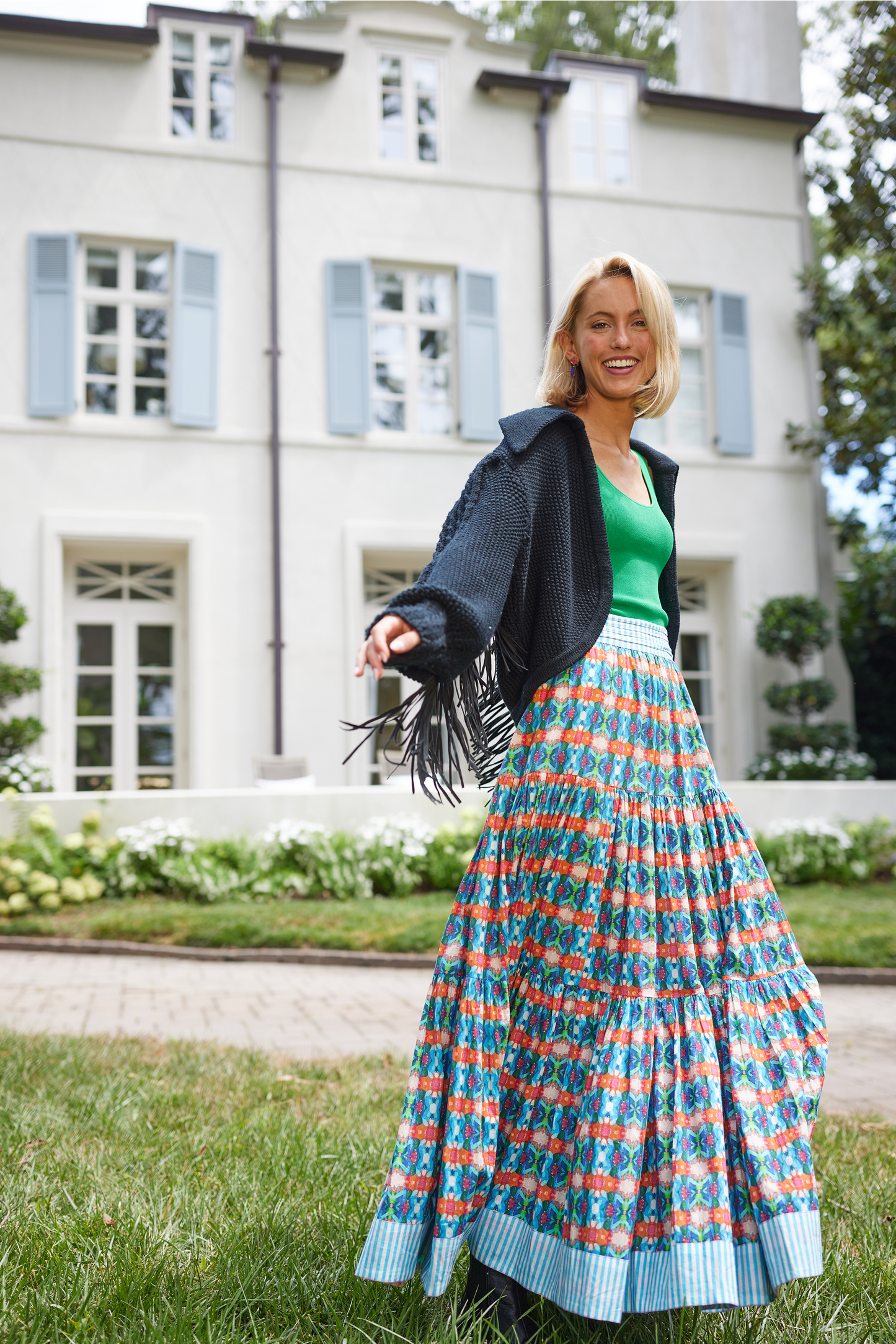 Apparel- Brooks Avenue Triple Tiered Maxi Skirt - Blue Lotus