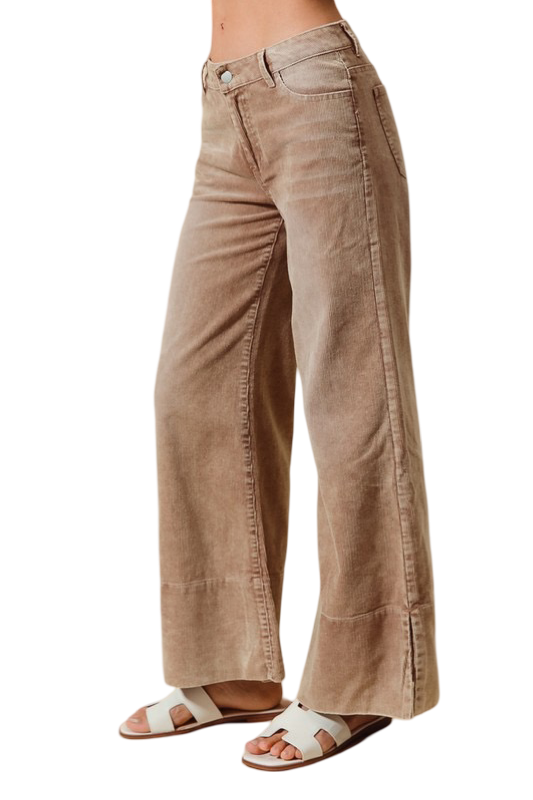 Apparel- Wide Leg Flared Washed Corduroy Pants