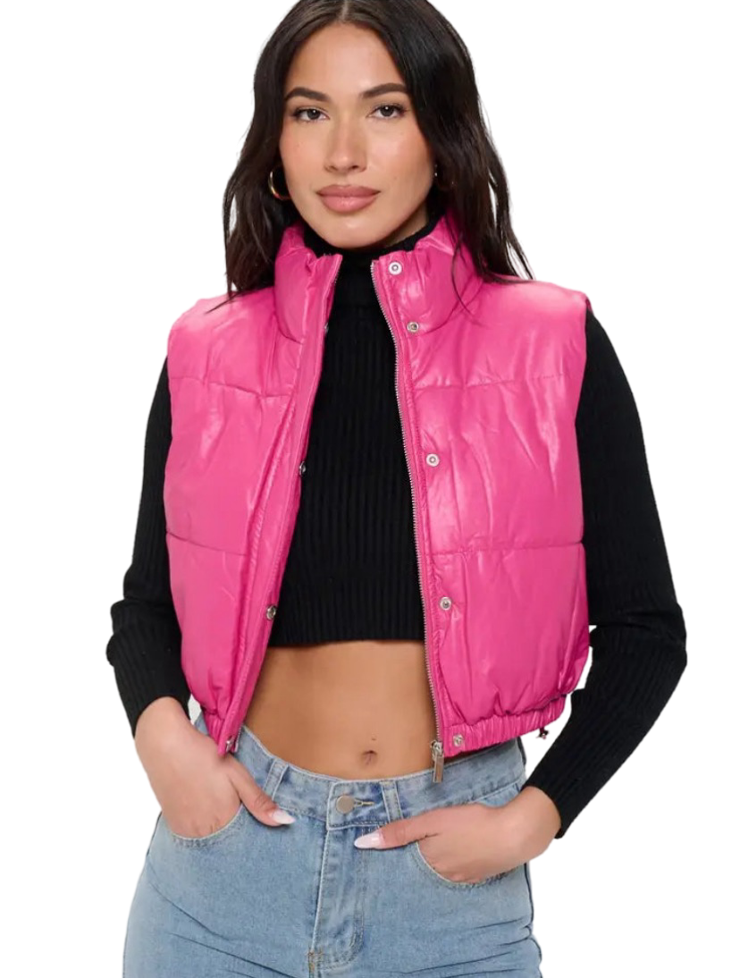 Apparel- B. Coature Cropped Quilted Color Leather Puffer