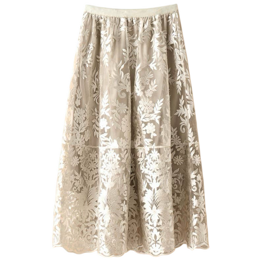 Apparel- Peach Bohemian Lace Maxi Bloom Skirt