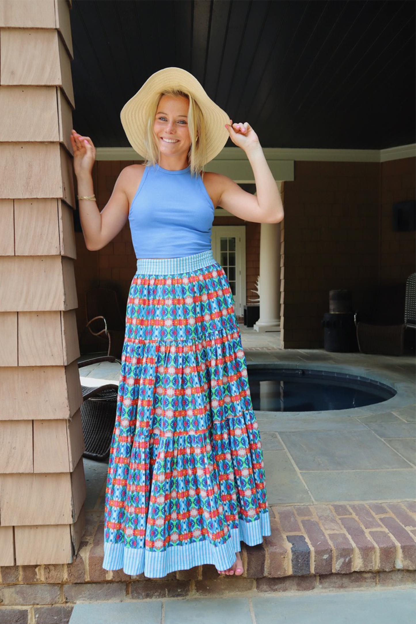 Apparel- Brooks Avenue Triple Tiered Maxi Skirt - Blue Lotus