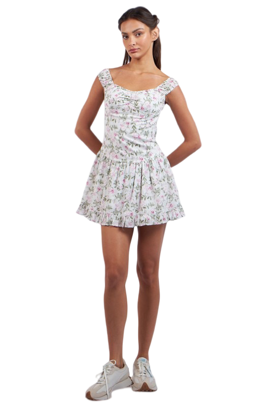 Apparel- Sky to Moon Floral Wide Band Strap Ruffle Mini Dress