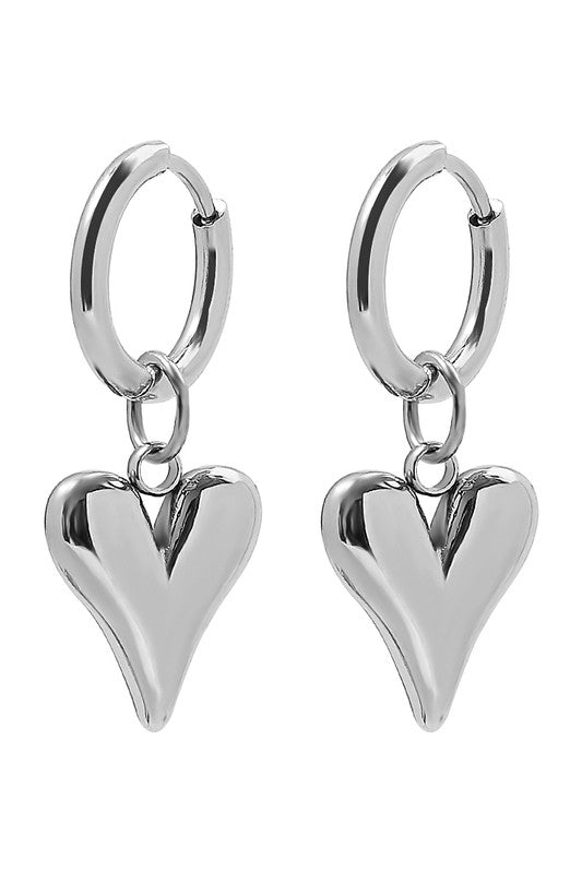 Earrings- M&E Bling Stainless Steel Heart Huggie Dangle Earrings