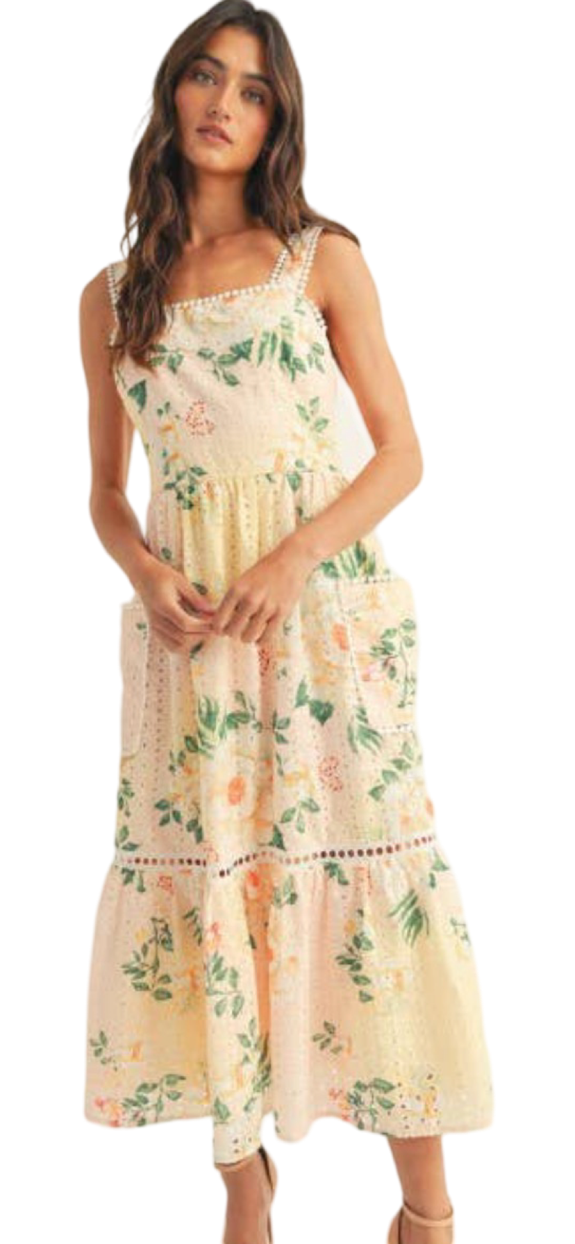 Apparel- Just Me Floral Printed Sleeveless Midi Dress