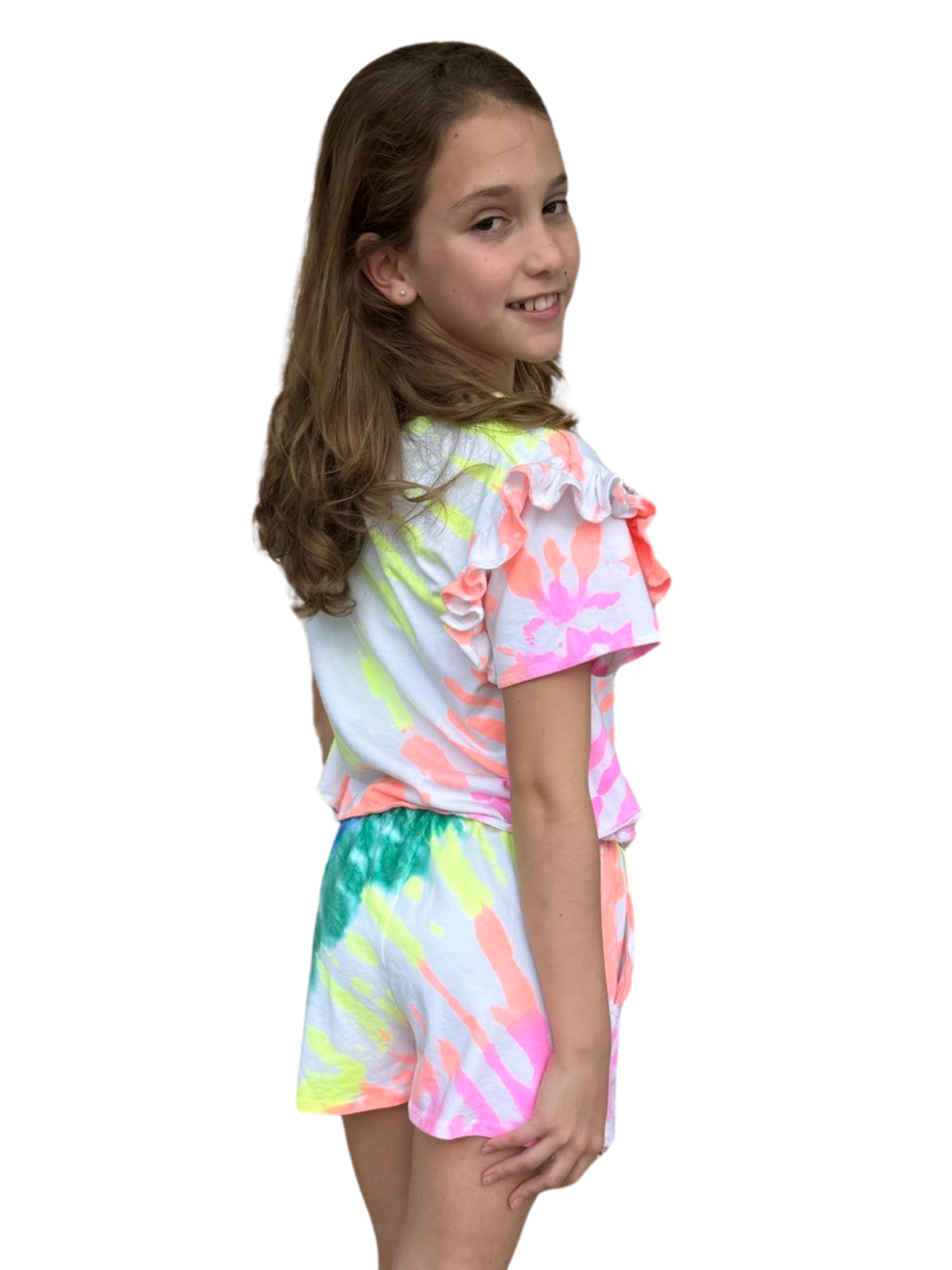 Girls- Erge Tie Dye Sleeve Ruffle Short Set