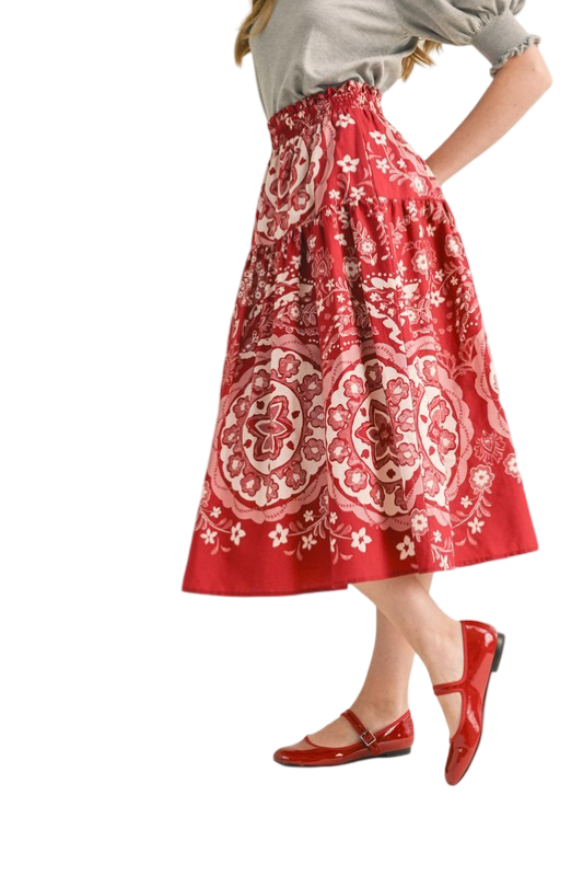 Apparel- En Merci  Printed High Rise Midi Skirt