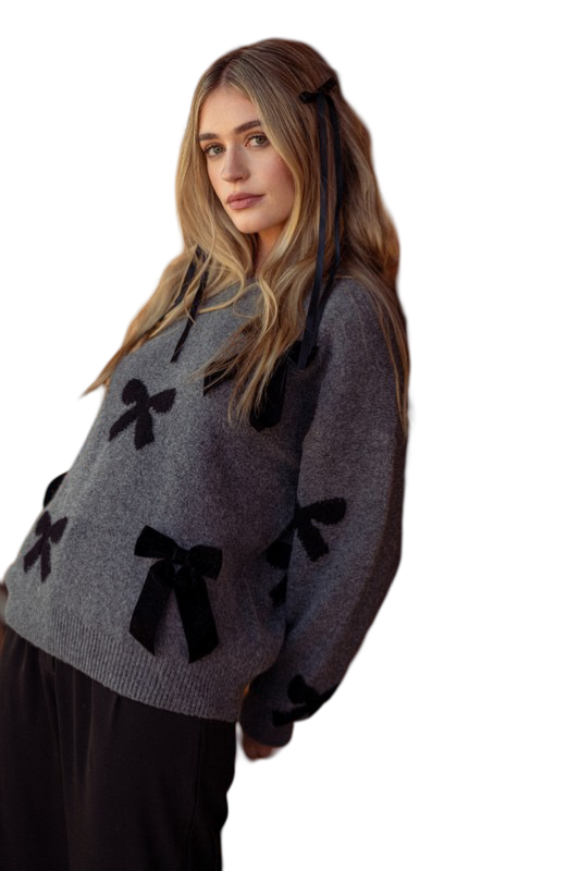 Apparel- En Merci Velvet Bow Knit Sweater