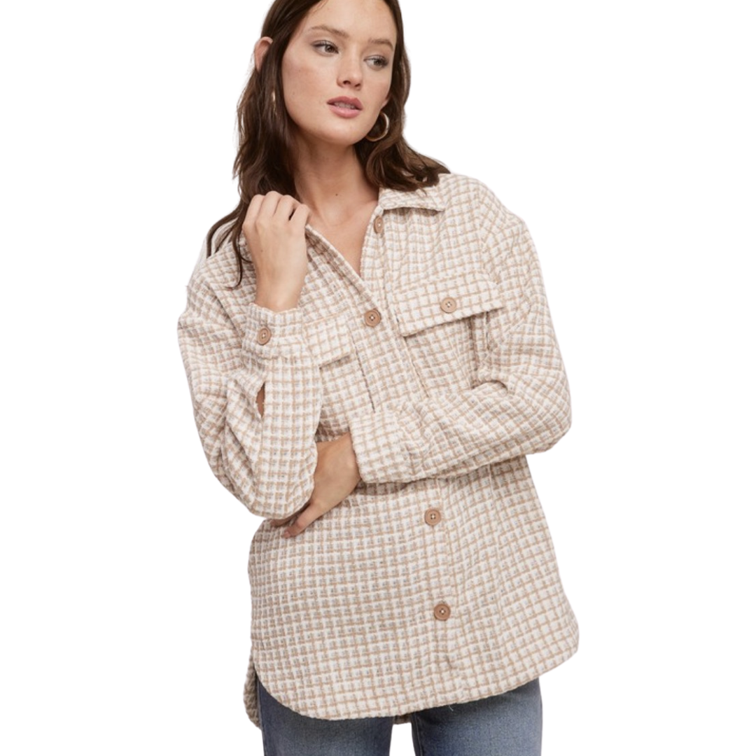 Apparel- Fanco Softness Tweed Button Down Shacket