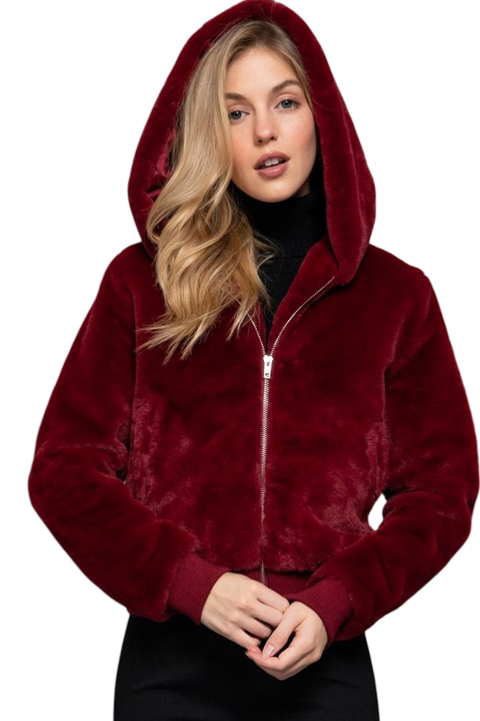 Apparel- Active Basic Faux Fur Zip Up Hoodie Jacket