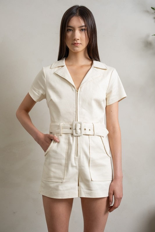 Apparel- HEYSON Belted Utility  Denim Romper