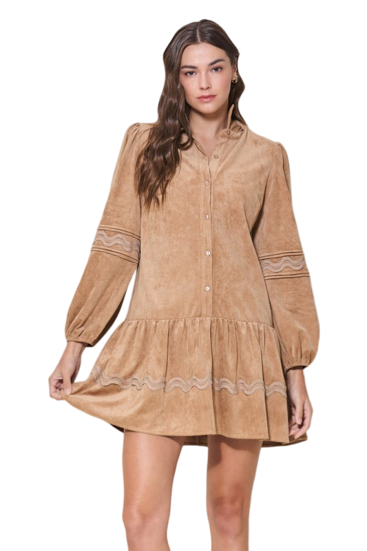 Apparel- Able Wavy Detail Faux Suede Dress