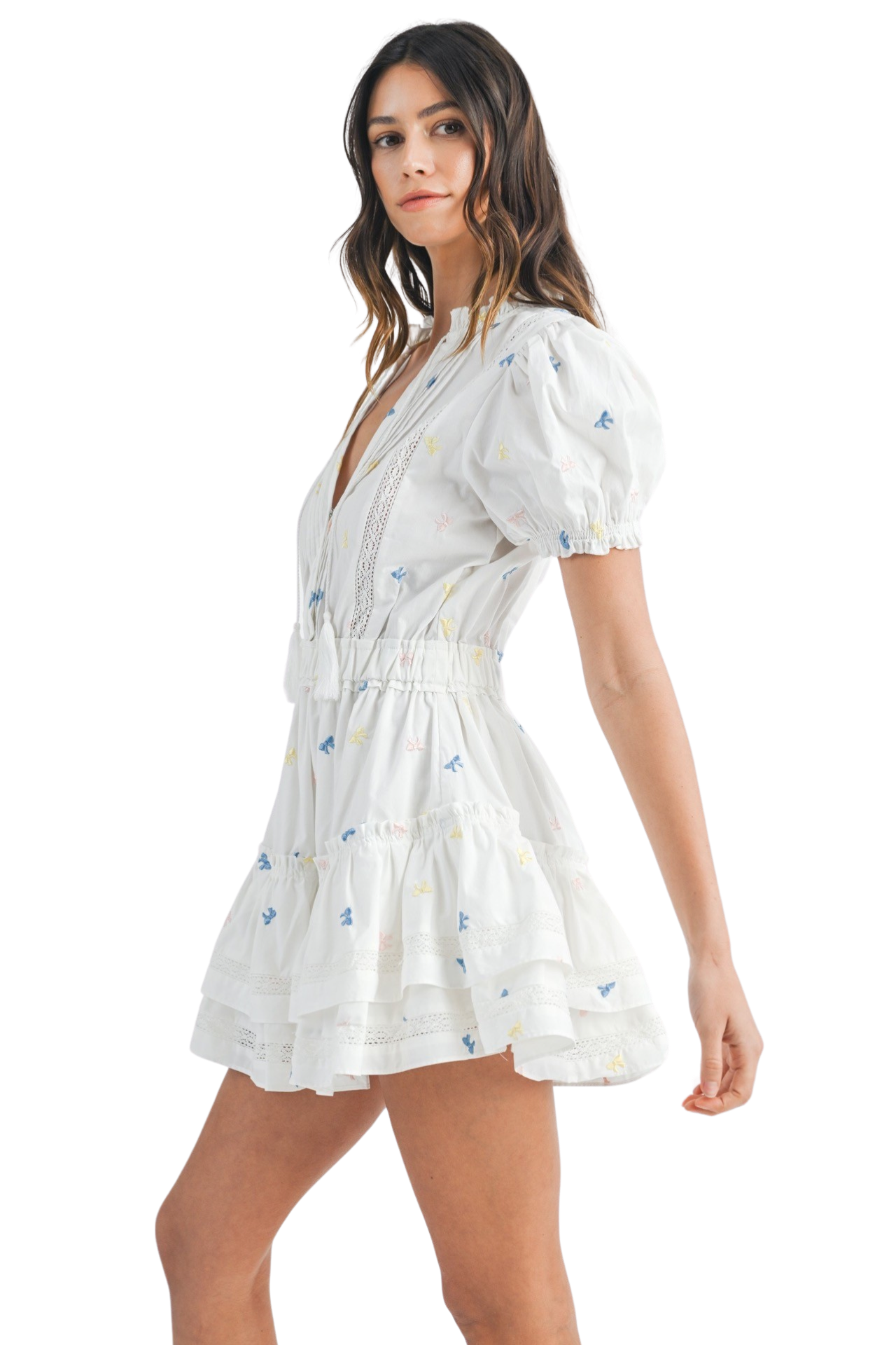 Apparel- Mable Eyelet Lace Mini Ruffle Dress