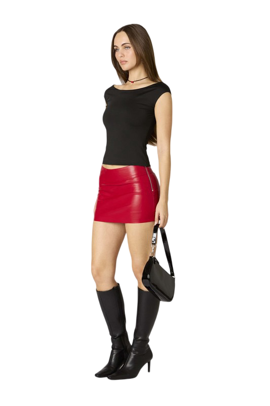 Apparel- CCLA Leather Mini Skirt With Side Zipper