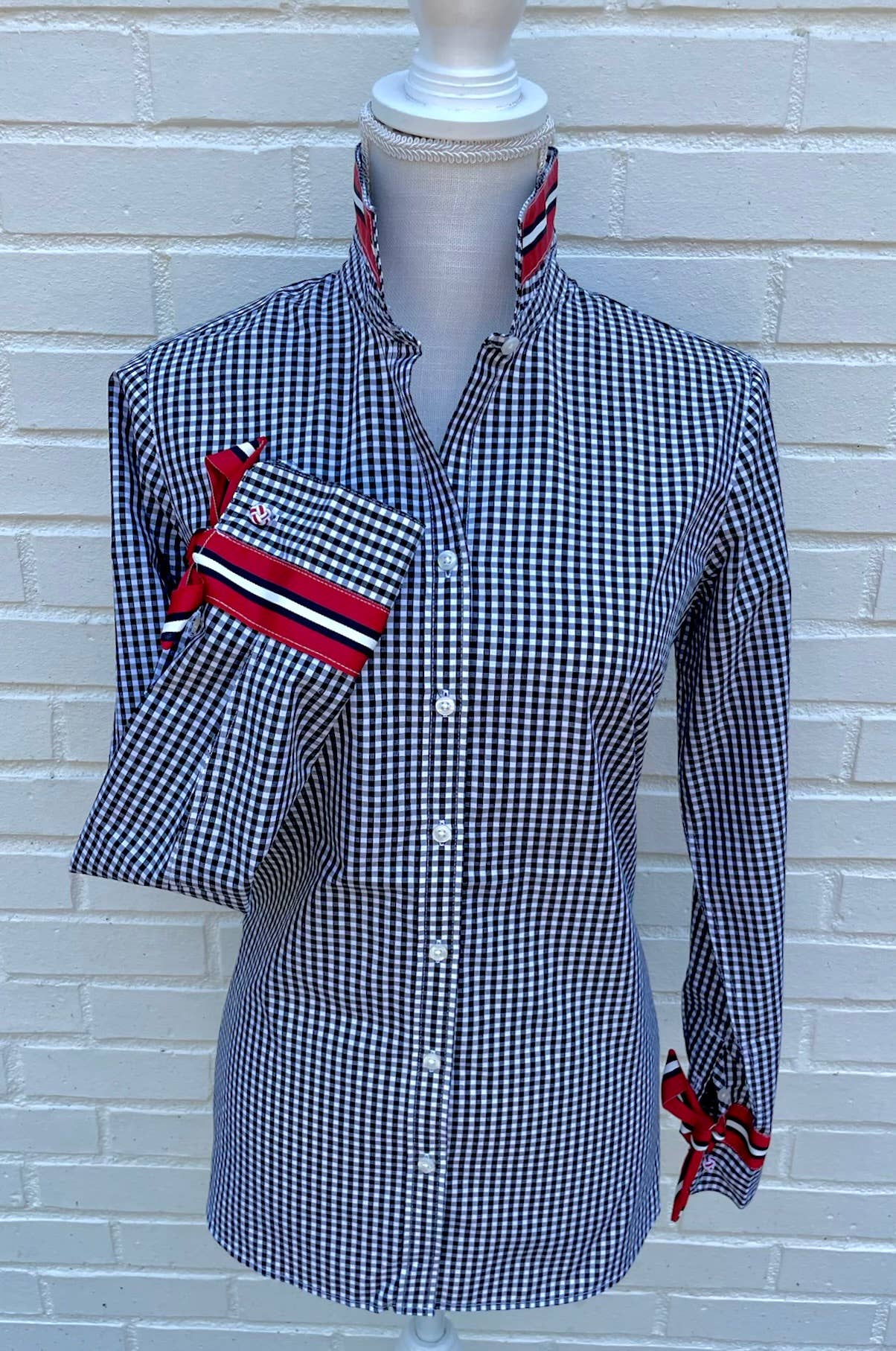 Apparel- Pearly Vine Audrey Ribbon FC Black Gingham w Black, Red & White Stripe