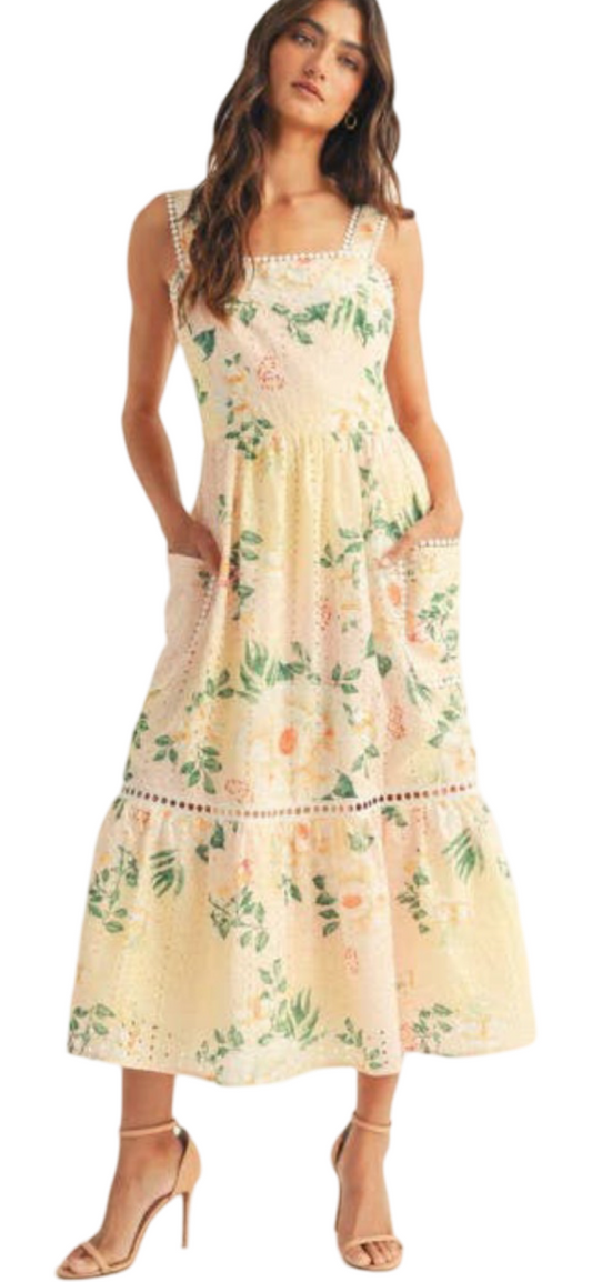 Apparel- Just Me Floral Printed Sleeveless Midi Dress