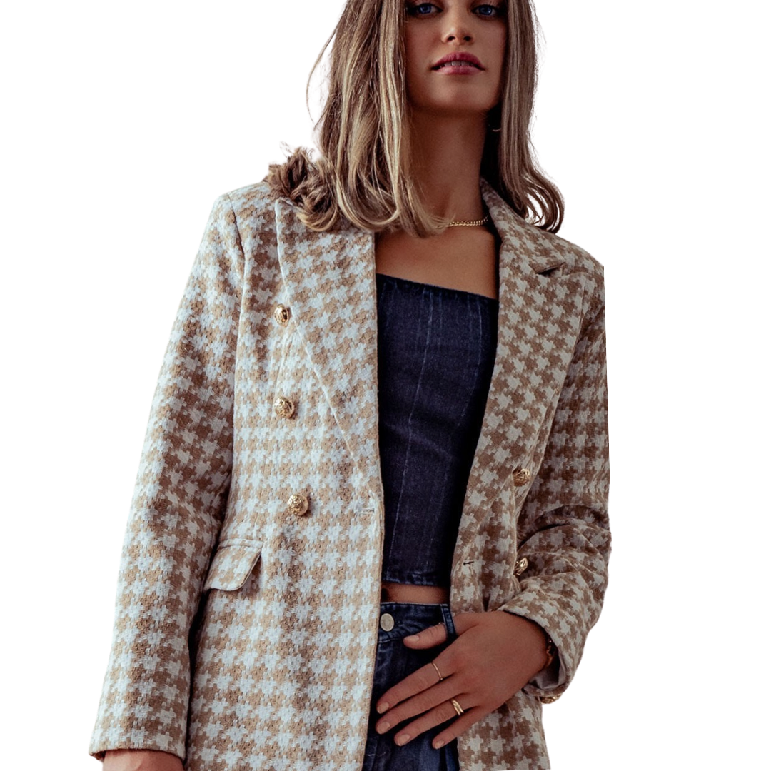 Apparel- Trend Notes Houndstooth Button Blazer