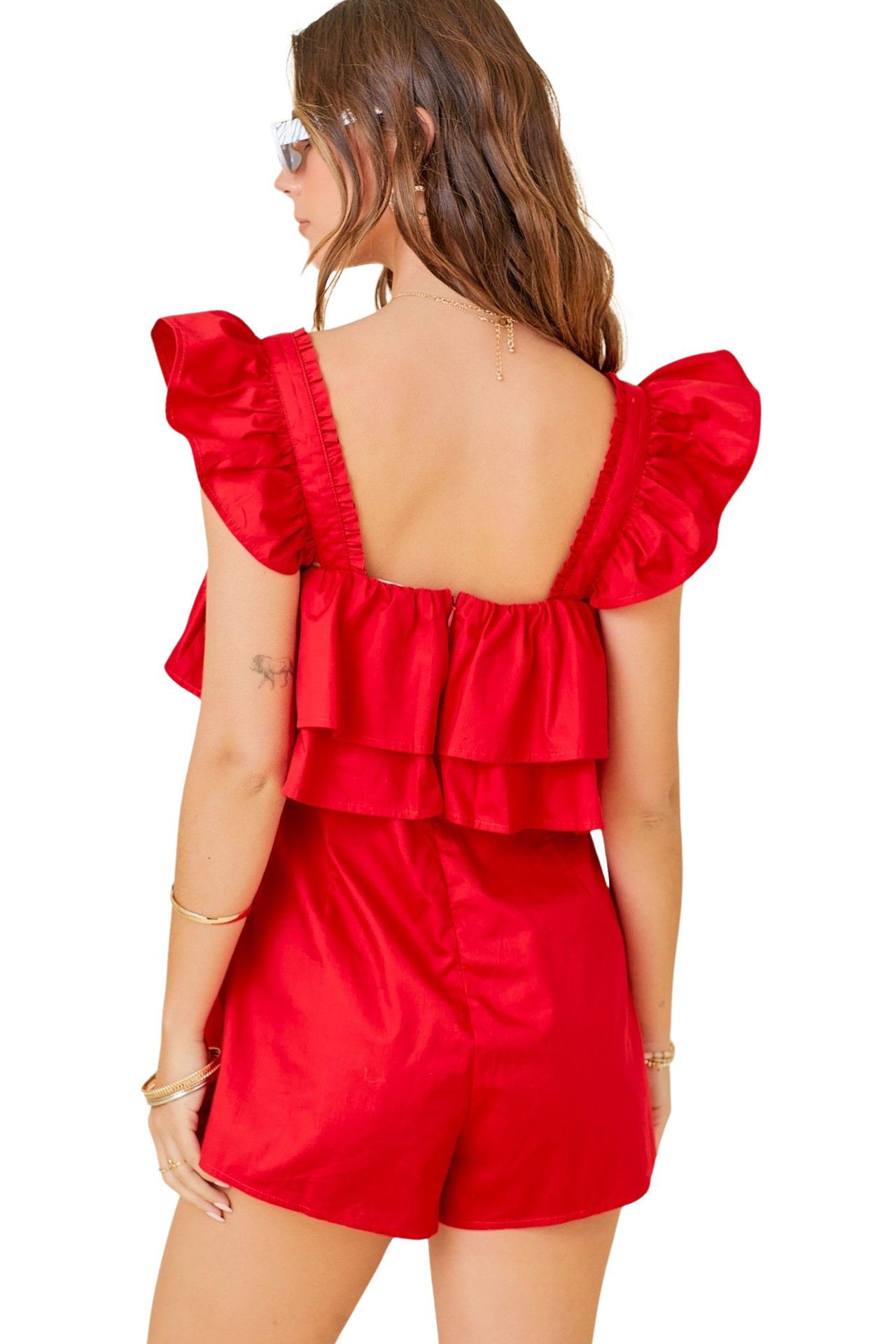 Apparel- Day+Moon Double Ruffle Square Neck Romper