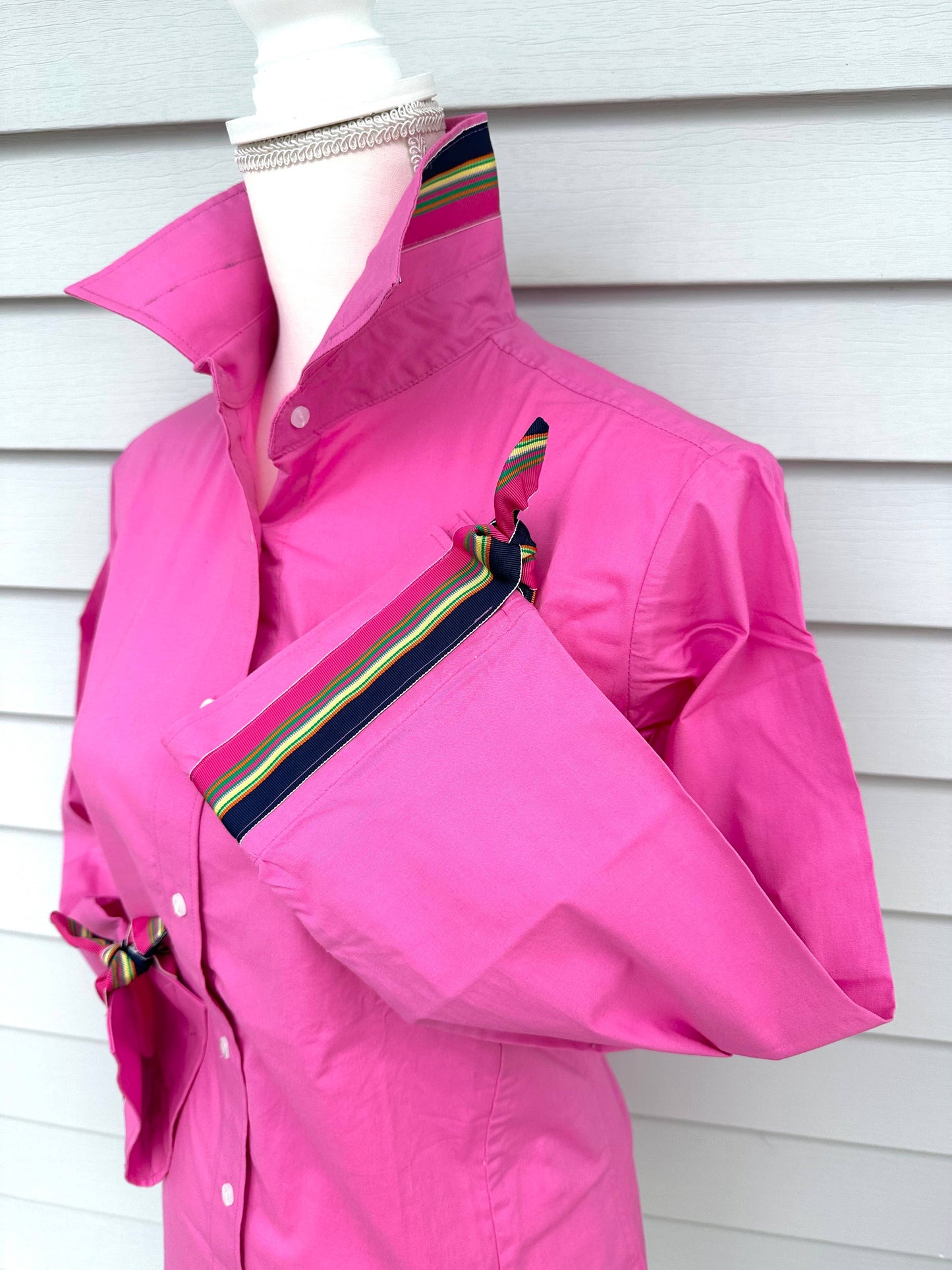 Apparel- Pearly Vine Ann 3/4 Ribbon Bright Pink w Navy, Yellow, Fuchsia Ribbon