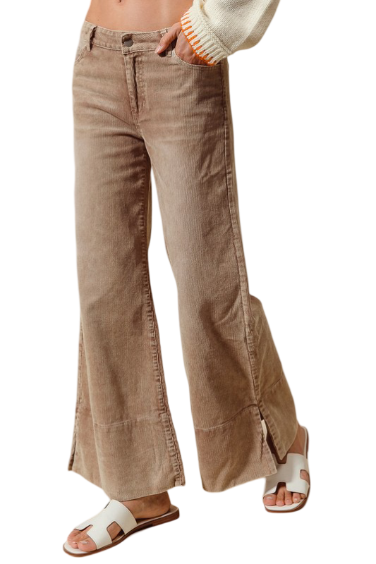 Apparel- Wide Leg Flared Washed Corduroy Pants