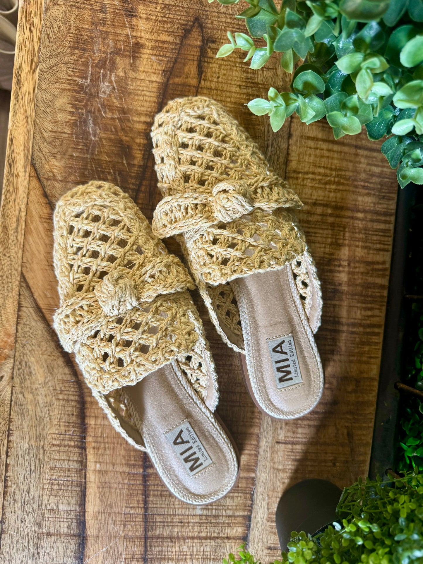 Shoes- MIA Layce Raffia Style slide Slipper Shoe