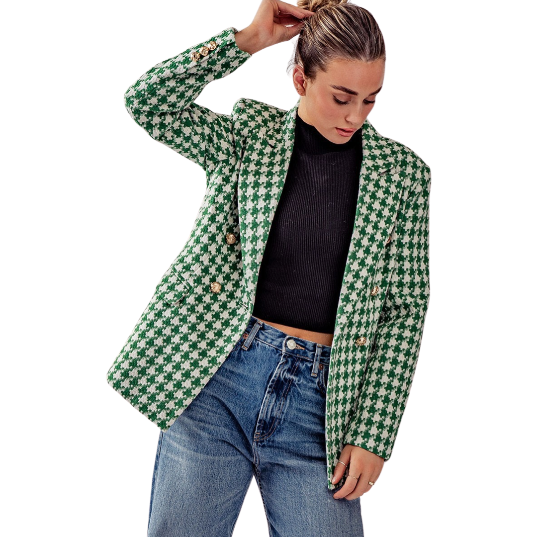 Apparel- Trend Notes Houndstooth Button Blazer