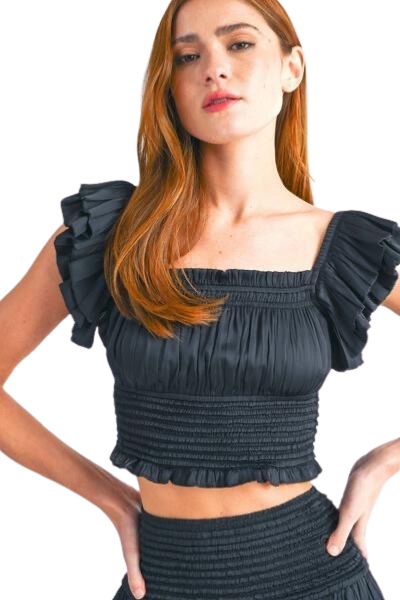 Apparel- Reset by Jane Ruffle Sleeve Cropped Top