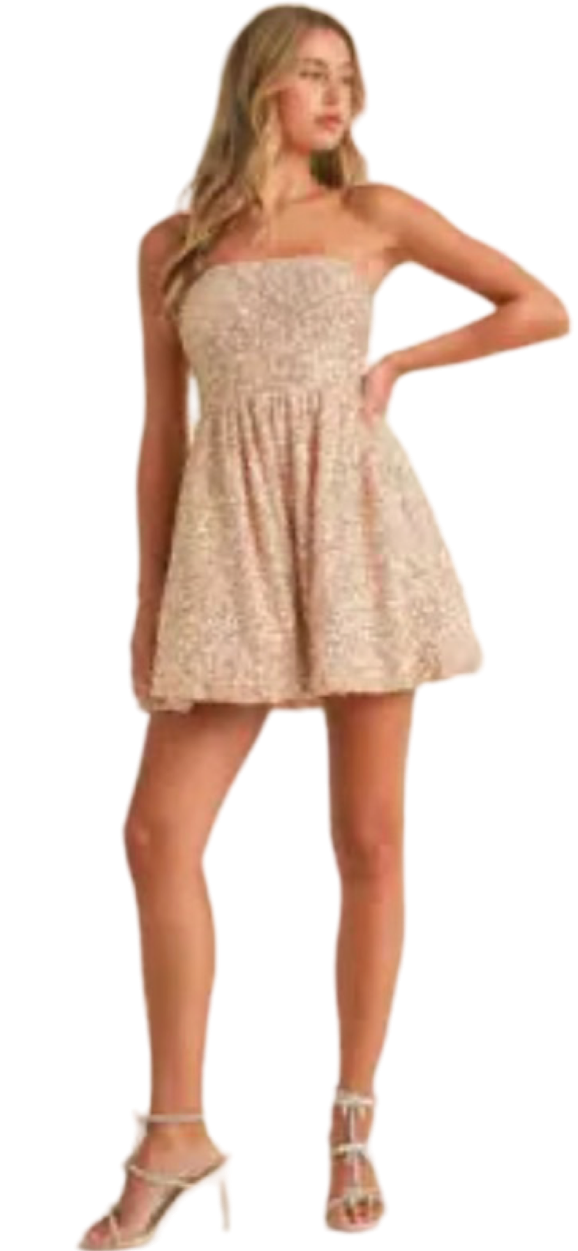 Apparel- Klesis Sleeveless Sequin Bubble Bottom Mini Dress