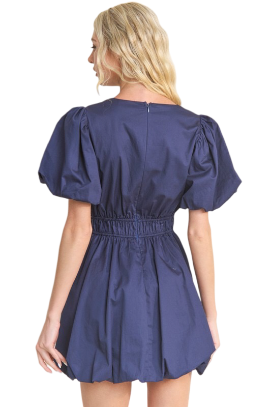 Apparel- In The Beginning Front Bow Detail Mini Bubble Dress