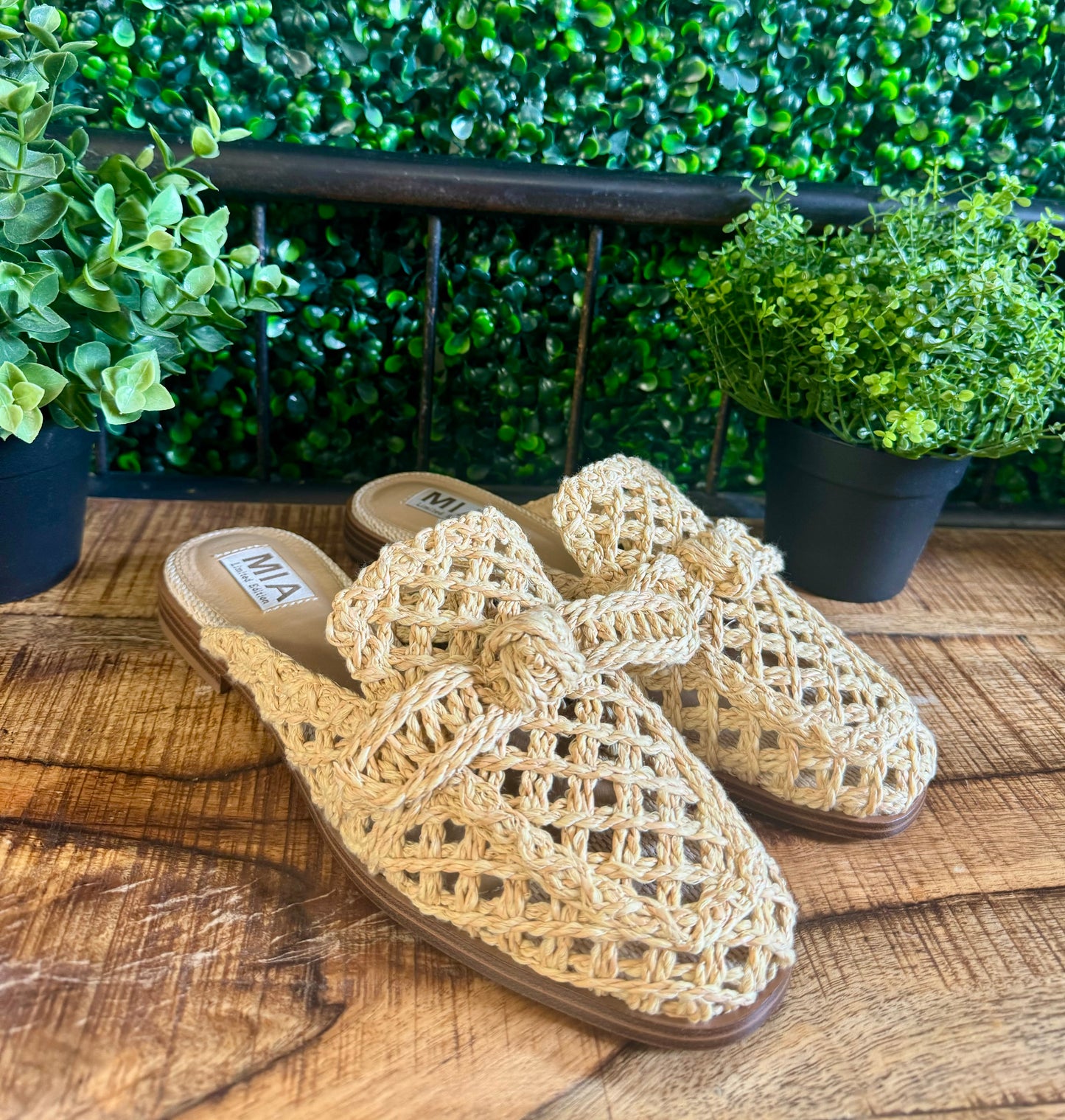 Shoes- MIA Layce Raffia Style slide Slipper Shoe