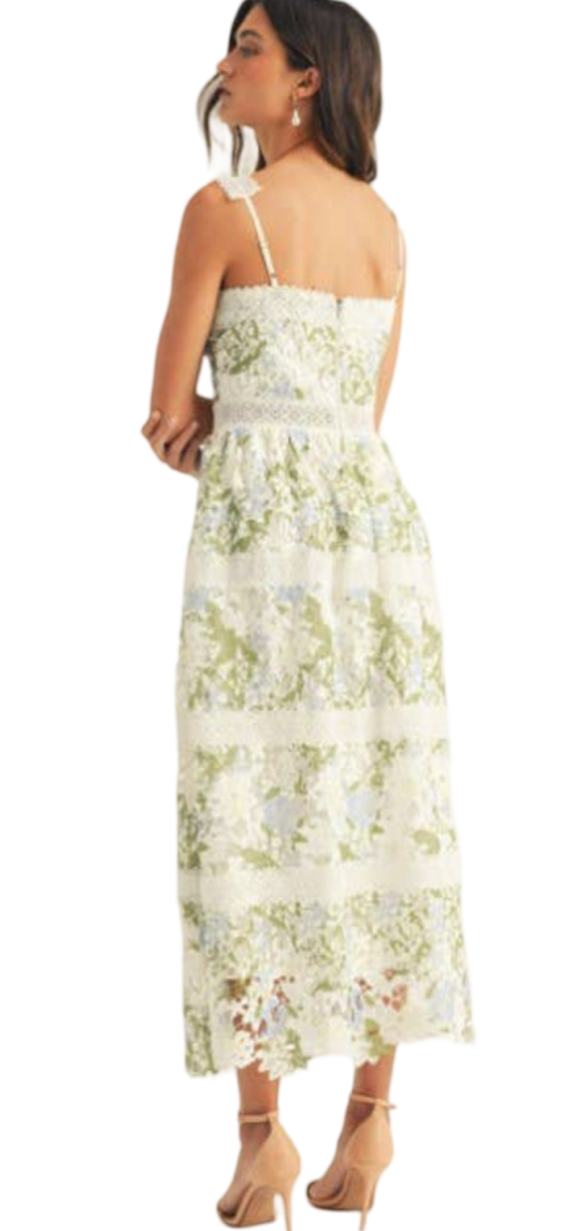 Apparel- Just Me Lace Trim Tiered Maxi Dress