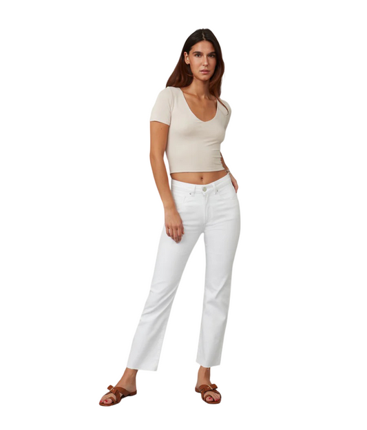 Apparel- Lola DENVER WHT High Rise Straight Jeans