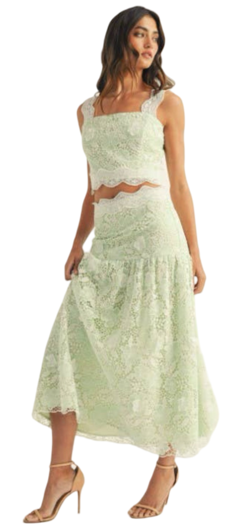 Apparel- Just Me Crochet Lace Ruffle Detail Sleeveless Midi Skirt Set