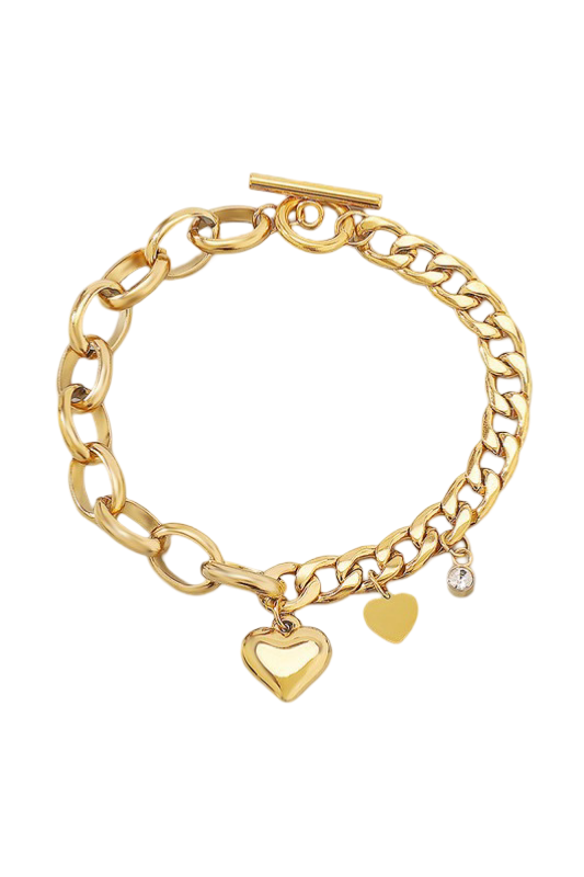 Bracelets- M&E Bling Stainless Steel Heart Pendant Chain Bracelet