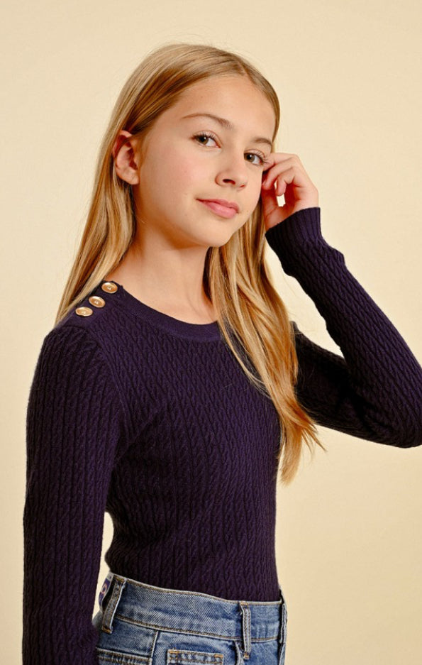 Girls-Molly Bracken Girl Button Top Cable Knit Sweater