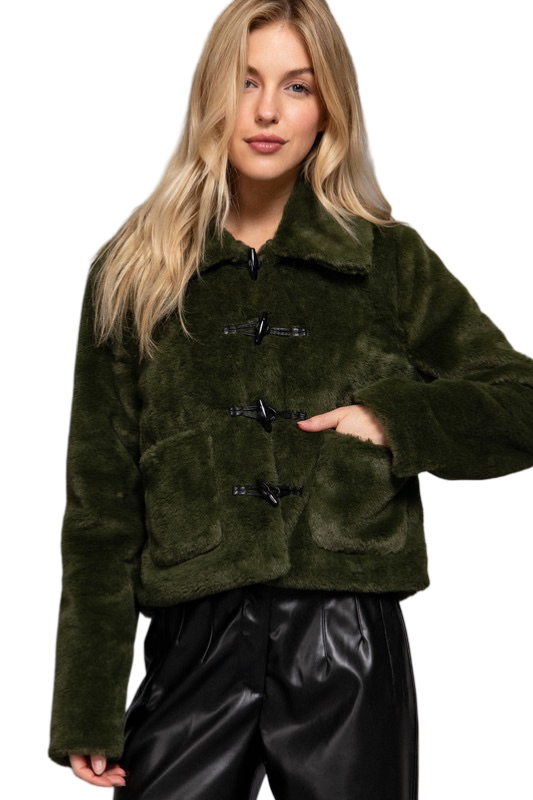 Apparel- Active Basic Toggle Front Fur Jacket