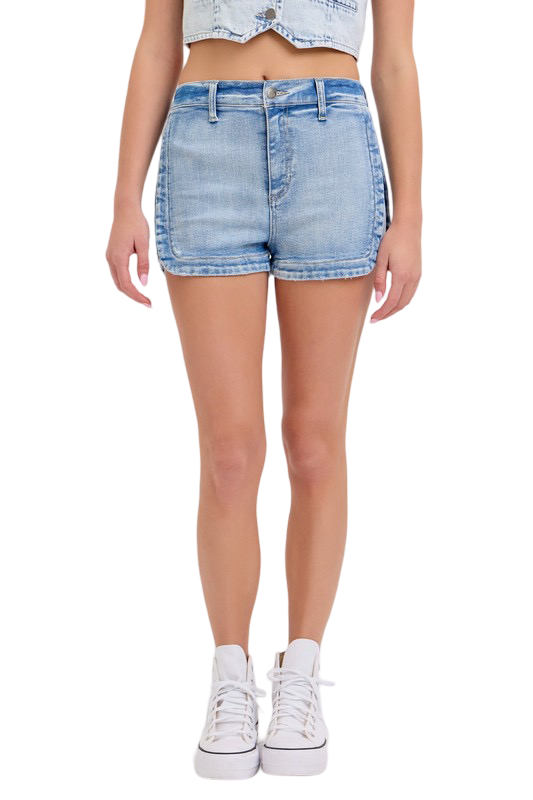 Apparel- Cello High Rise Denim Shorts with Dolphin Hem