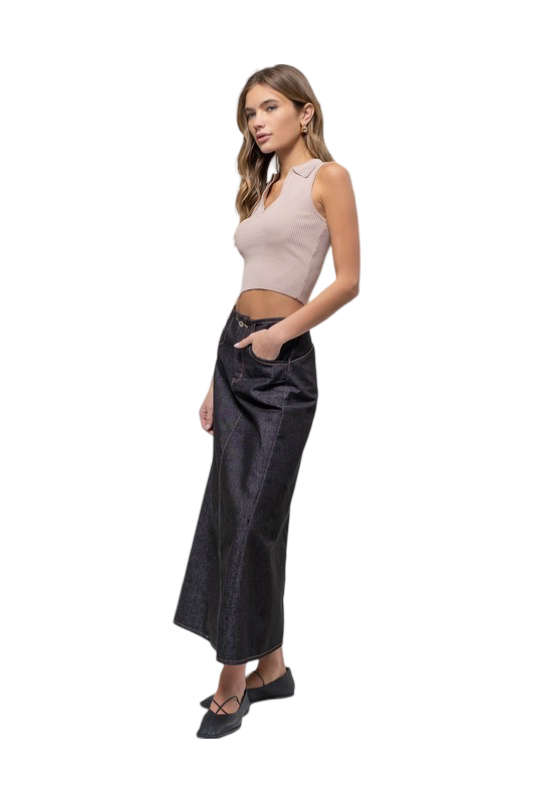 Apparel- The Workshop Collared Rib Knit Crop Top