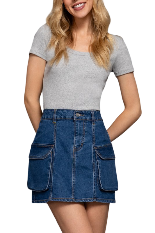 Apparel- Active Basic Cargo Denim Mini Skirt