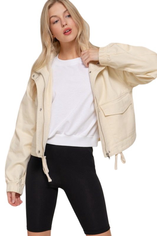 Apparel- Active Basic High Neck Twill Cropped Jacket