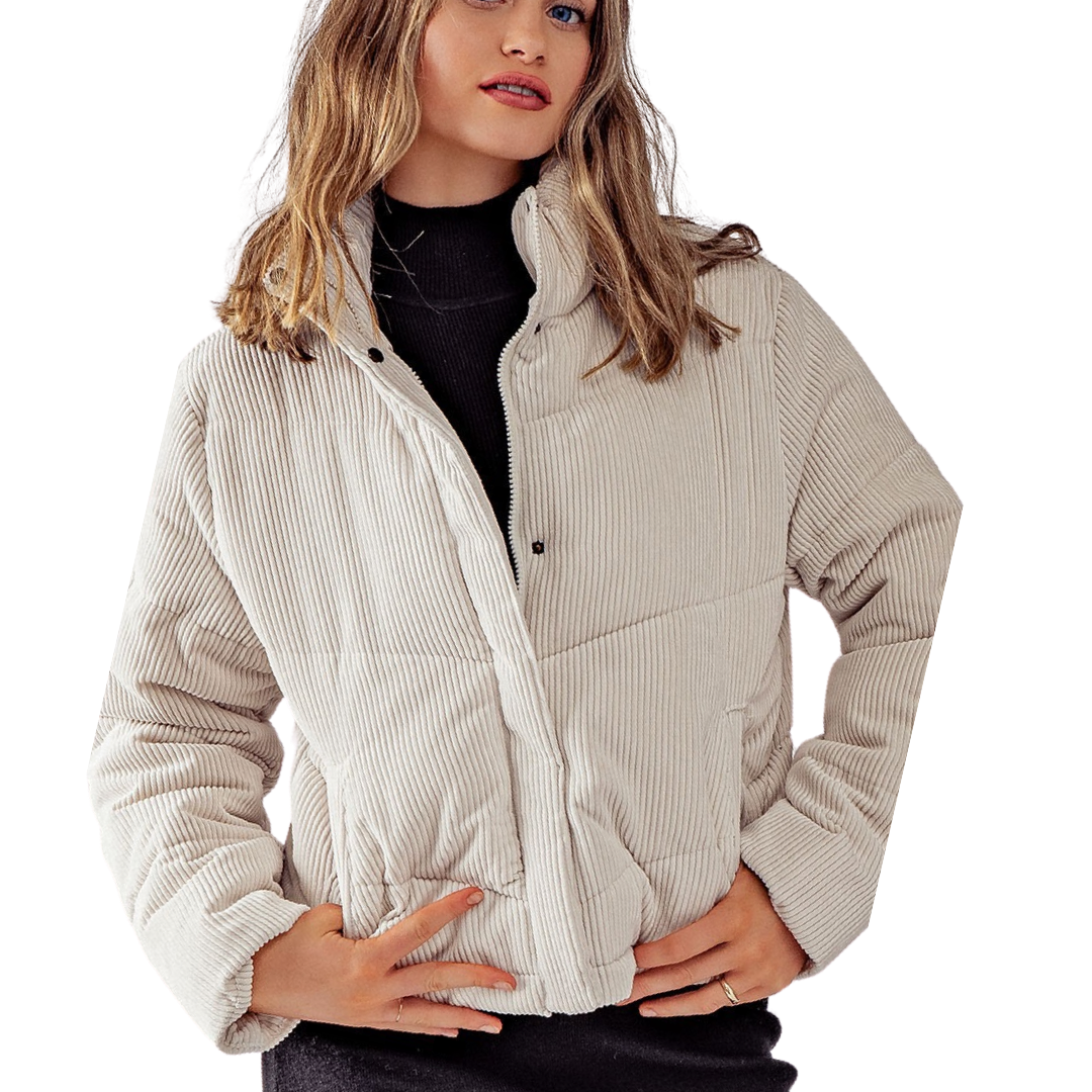 Apparel- Trend Notes High Collar Corduroy Puffer Jacket