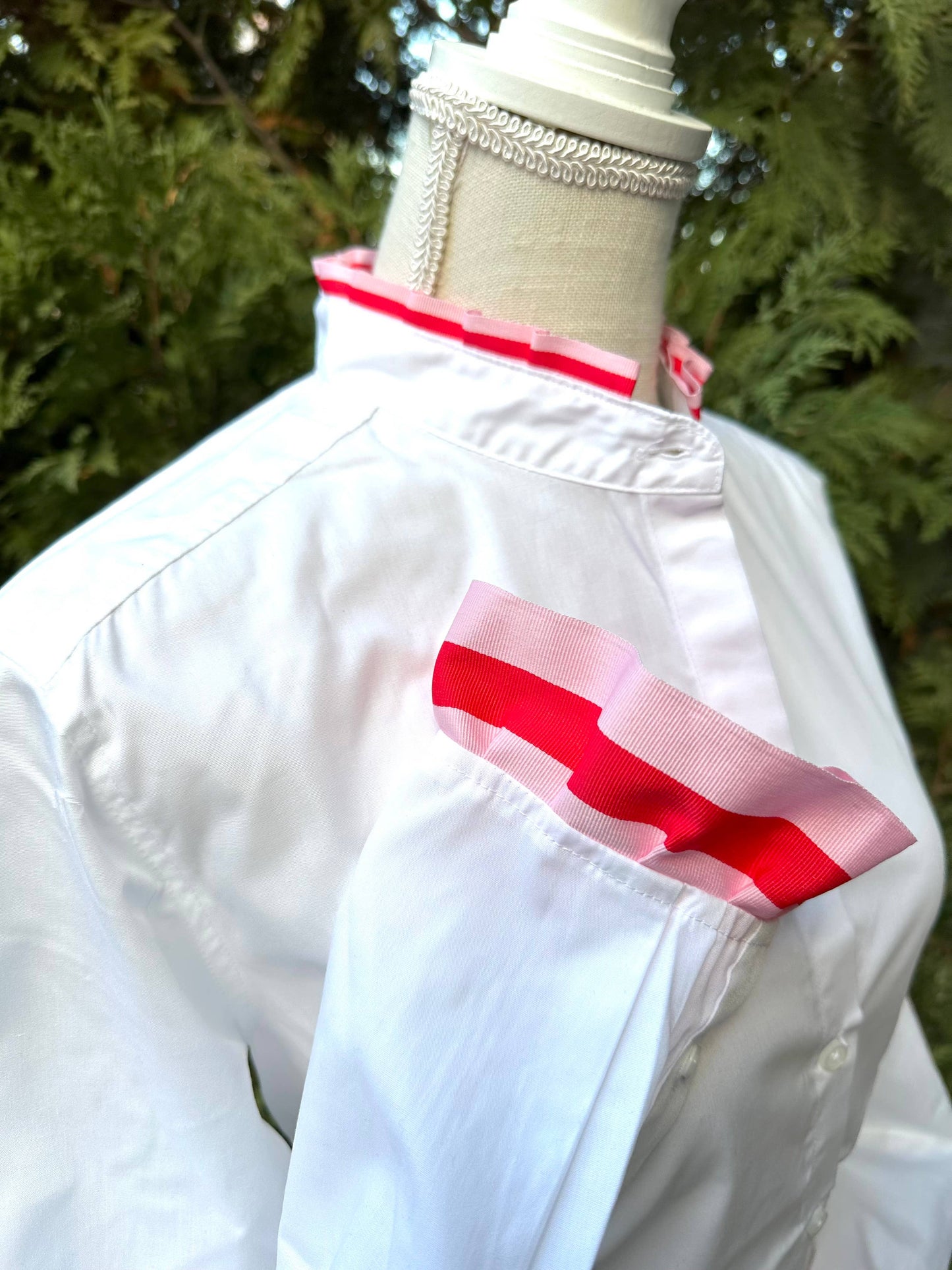 Apparel- Pearly Vine Dionne Ruffle Ribbon Trim Shirt White w Pink & Red Ribbon