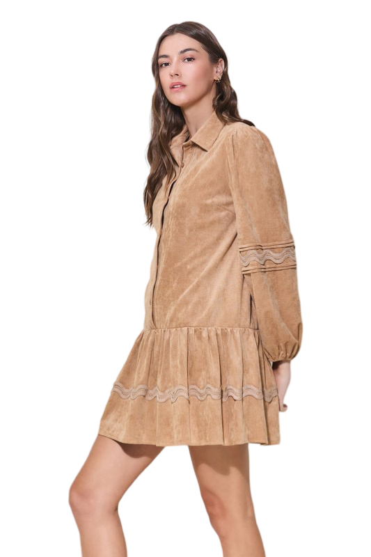 Apparel- Able Wavy Detail Faux Suede Dress