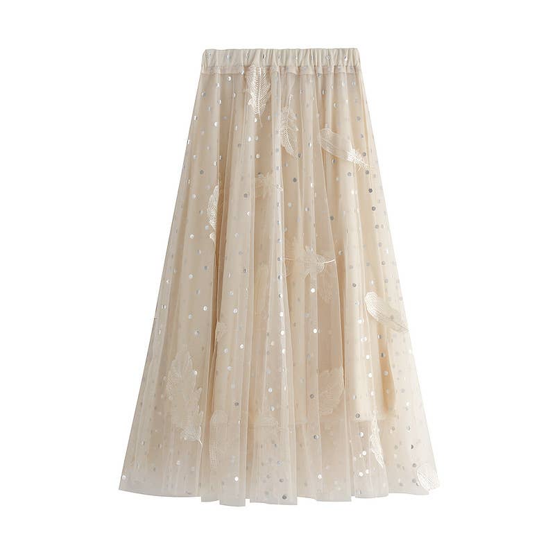 Apparel- Peach Polka Dot and Feathers Detailed Skirts