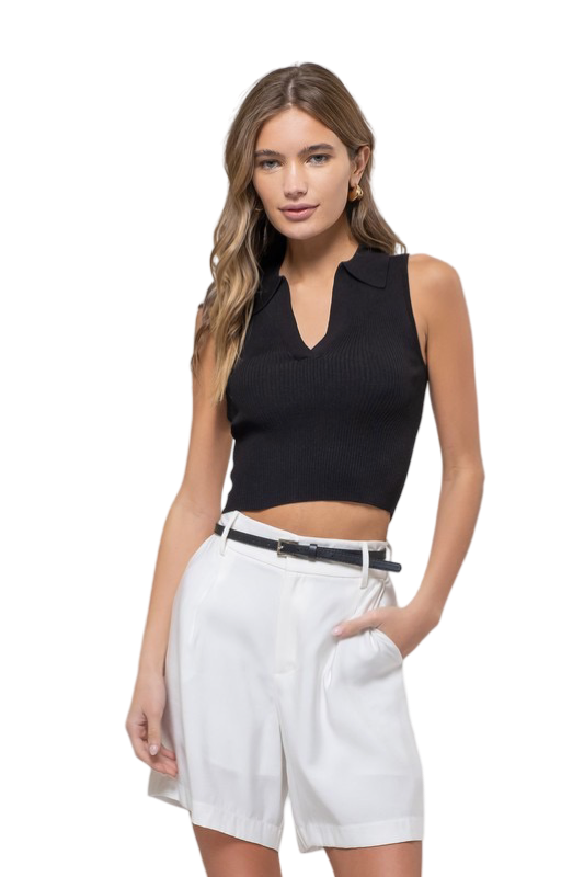 Apparel- The Workshop Collared Rib Knit Crop Top