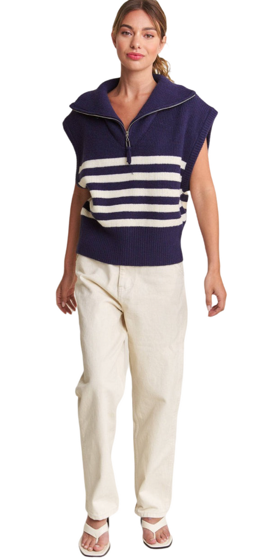 Apparel- In The Beginning Striped Quarter Zipped Sweater