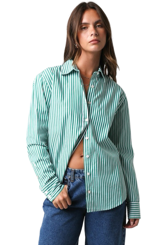 Apparel-Olivaceous Striped Button Down Top