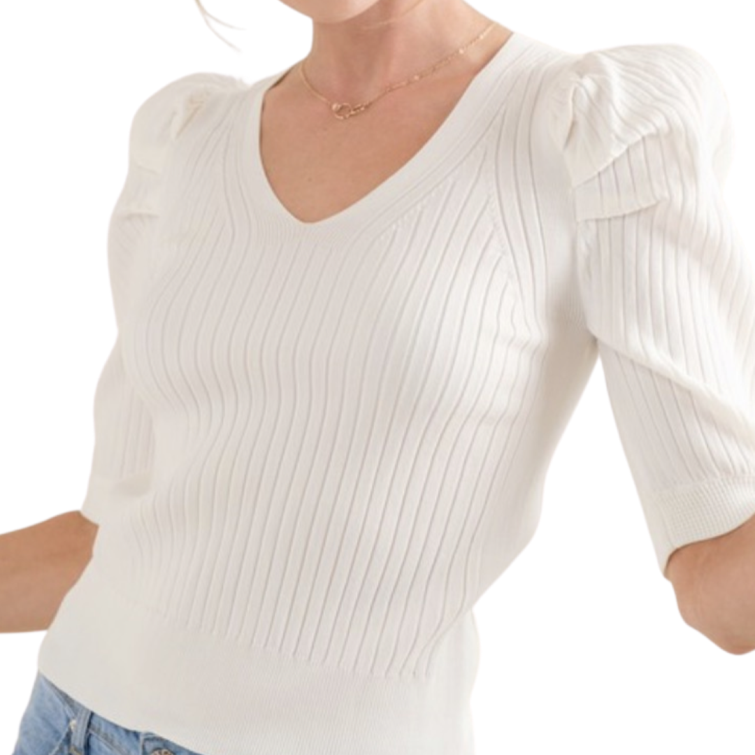 Apparel- And The Why Puff Sleeve Ribbed Basic Top