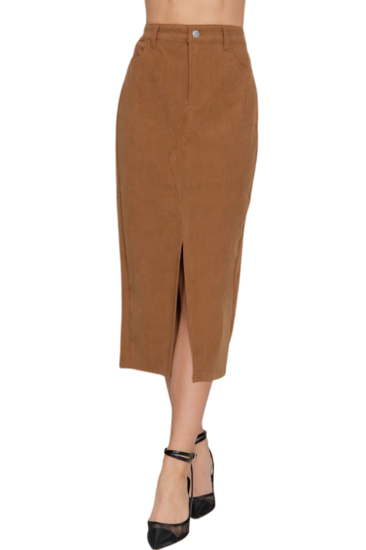 Apparel- Active Basic Slit Front Corduroy Midi Skirt