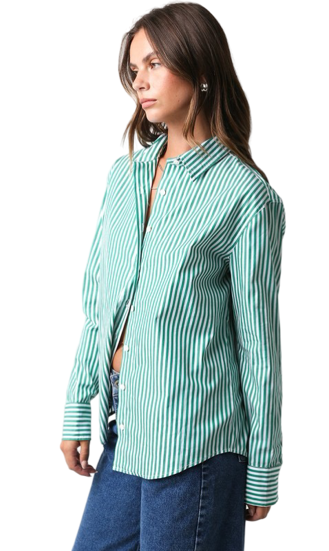 Apparel-Olivaceous Striped Button Down Top